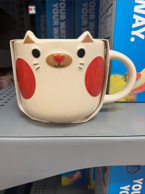 thyme and table Other - Cream Ceramic Cat Mug with Red Cheeks coffee mug